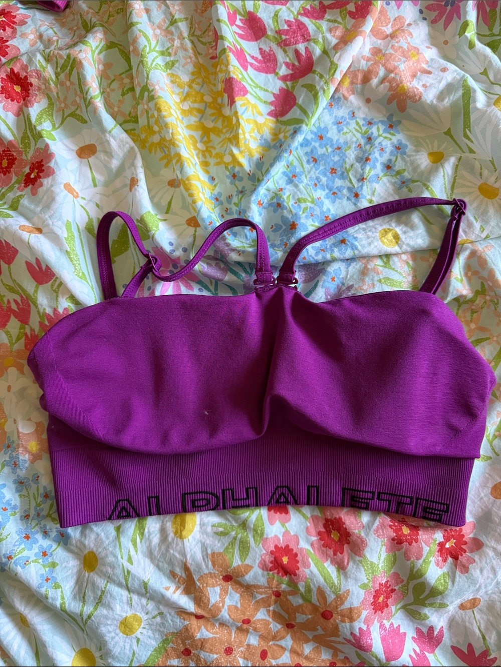 Alphalete Magenta Sports Bra with Ribbed Band
